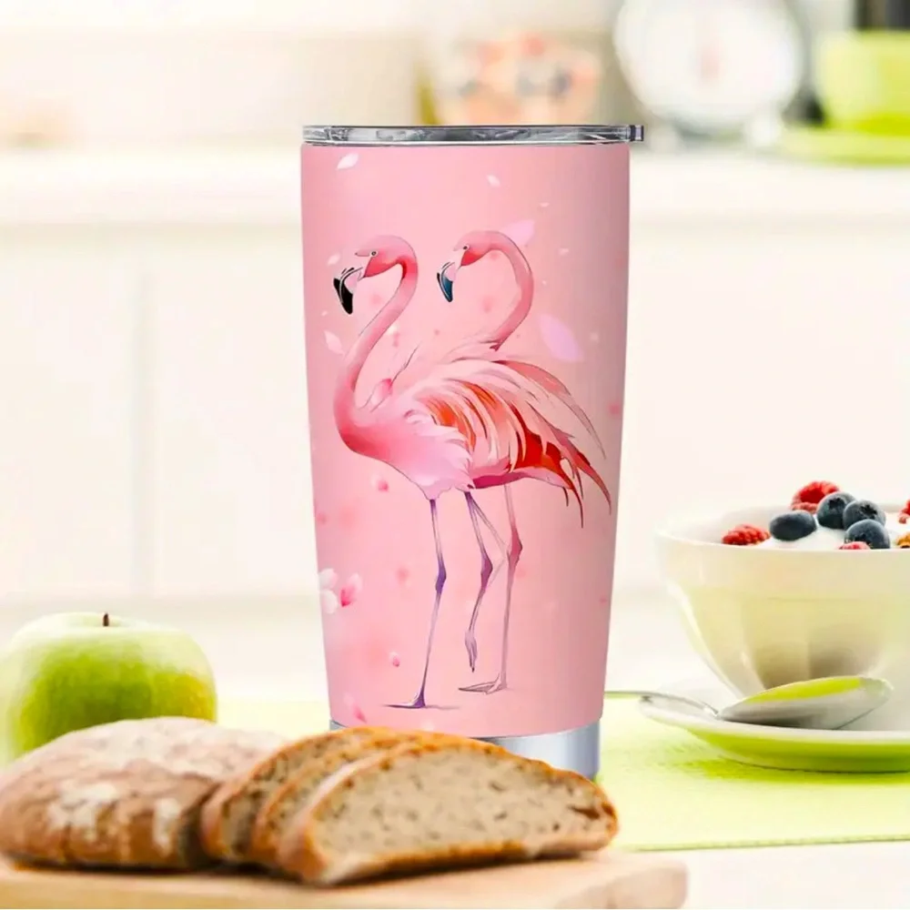 Flamingo Pink Stainless Steel Tumbler 20 OZ Capacity BPA Free Lid